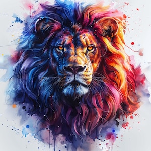 16 Lion Neon Clipart, Lion Clip art Wall Art, Watercolor Lion clipart, Rainbow Lion, Lion Bundle Neon, Commercial Use JPG