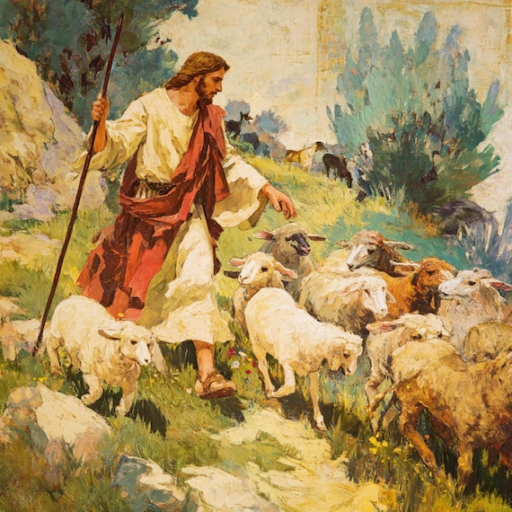 羊飼いのイエスの絵画：キリスト教の壁装飾（デジタルダウンロード
