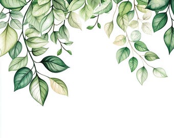 Watercolor Green Leaves Clipart: Botanical Foliage PNG (Digital Download)