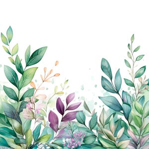 Watercolor Green Leaves Frame Clipart: Botanical PNG (Digital Download)