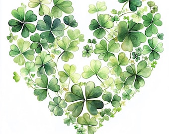 Watercolor Shamrock Heart Clipart: St. Patrick's Day Clover Frame (Digital Download), Summer Clipart