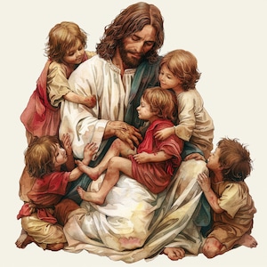31 Gesù con i bambini, Pacchetto Clipart di Gesù / Clipart di Gesù Bambini / Arte cristiana / JPG di alta qualità / Clipart religioso per l'artigianato, JPG