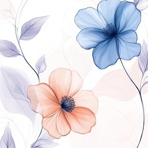 12 Elegante transparente Blumen Clipart, blaue und Pfirsich Blumen, hochwertige JPG, digitaler Download, Junk Journals, Hochzeitseinladung Kunst