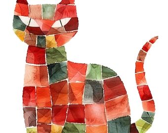 Images clipart chat patchwork, matelassé images PNG (téléchargement numérique)