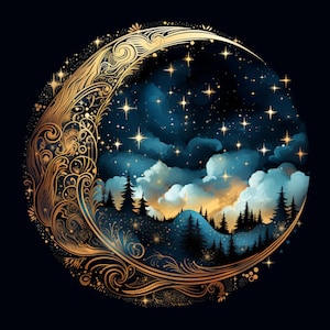 20 CLIPARTS DE LUA ROMÂNTICOS, imagem jpg de uma linda lua, imagem digital de uma lua cheia, arte de parede de céu noturno, clipart de lua noturna em aquarela