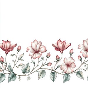 12 PNG dessin fleurs bordure des cliparts, bordure florale horizontale, PNG de haute qualité, art cadre floral, téléchargement numérique, usage Commercial
