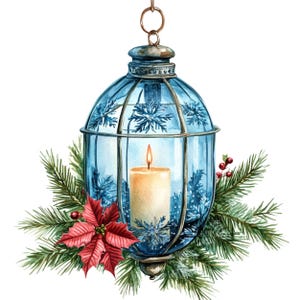 14 KERSTTUIN LAMP digitaal beeld, aquarel kerstlicht illustratie, kerst kaarslicht clipart, kerstlamp digitaal beeld
