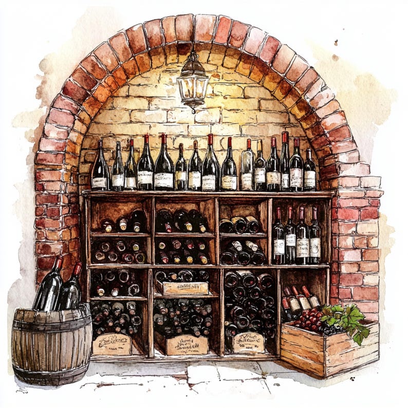 Watercolor Wine Cellar Clipart: Rustic Vineyard Art (digital Download ...