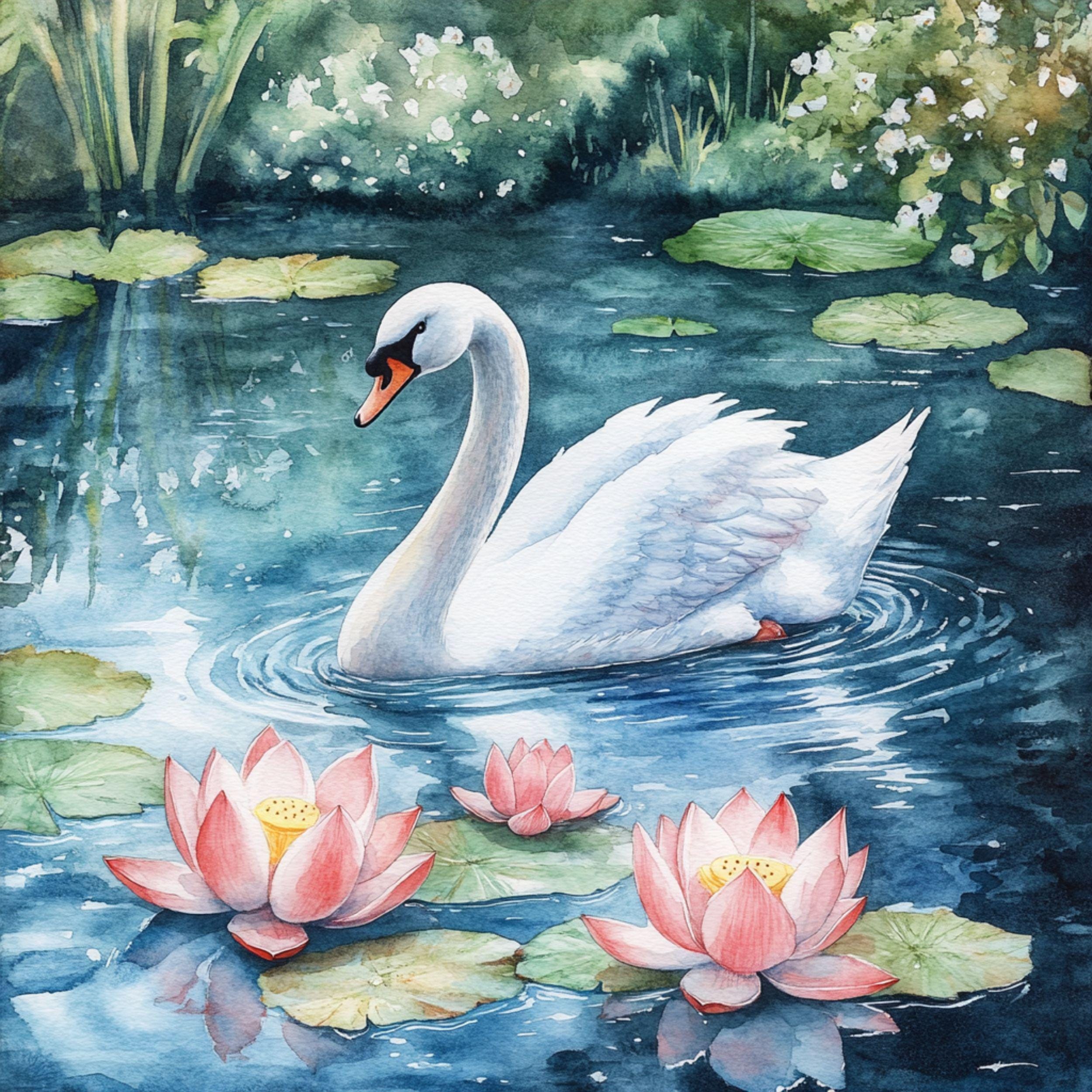 水彩画の白鳥のクリップアート：白鳥の壁アートバンドル（PNG） - Etsy