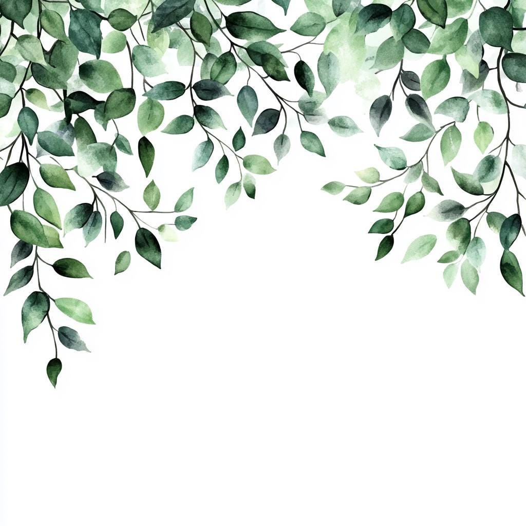 8 Watercolor Green Leaves Frame Clipart: Botanical Decor (PNG Digital ...