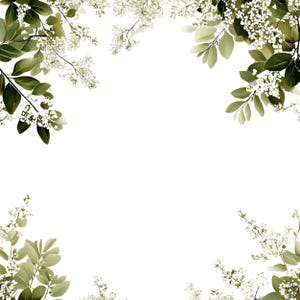 Akvarell löv och grenar ram Clipart: Botanisk dekor (PNG digital nedladdning), sommar Clipart