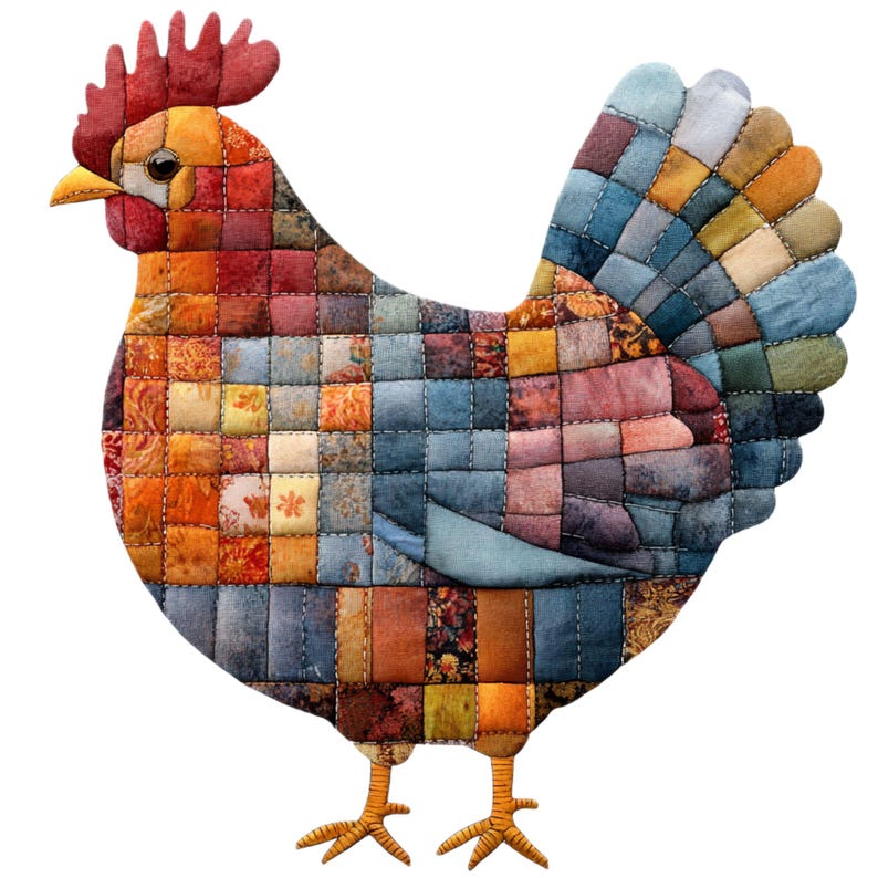 Patchwork Chicken Digital Image: Rustic Farm Art (PNG), Summer Clipart ...