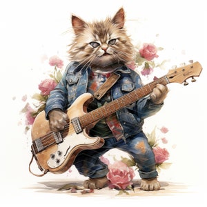 Floral Rocker Cat Cliparts: Rockstar Musician JPG Images - Etsy