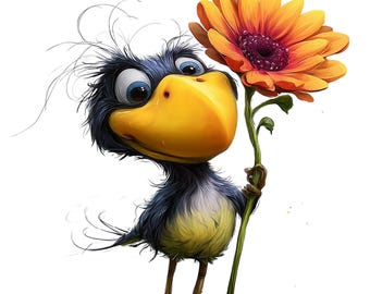 Baby Chick Flower Clipart: Watercolor Summer Animal PNG (Digital Download)