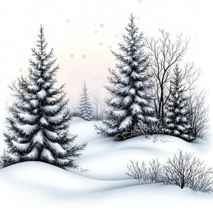12 kersttijd clipart, winter sparren in de sneeuw illustraties, vakantie boom kunst, besneeuwde dennen, hoogwaardige JPG, digitale download, Winter Xmas