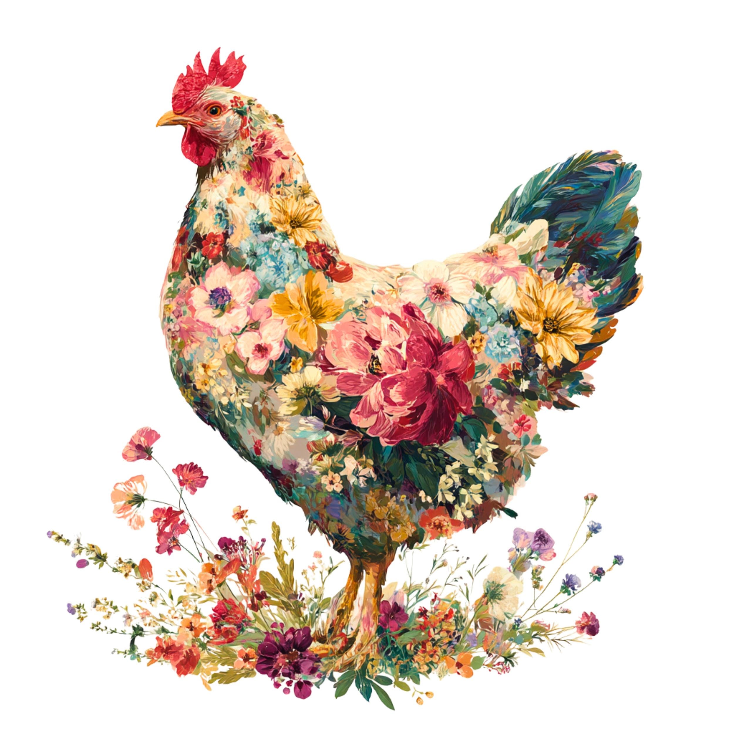 12 Watercolor Floral Chicken Clipart: Farm Animal PNG (digital Download ...