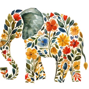 12 clipart de elefante floral, clipart de elefante PNG. Imagem de elefante, elefante, elefante aquarela, cartões grandes, fundo transparente
