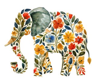 12 Floral Elephant Clipart, PNG Elephant Cliparts. Elephant image, Elephant, Watercolor Elephant, Greating cards, Transparent Background