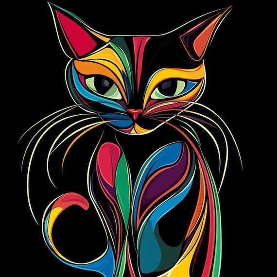 Abstract Cat Clipart: Artistic Black Cat Digital Images (JPG)