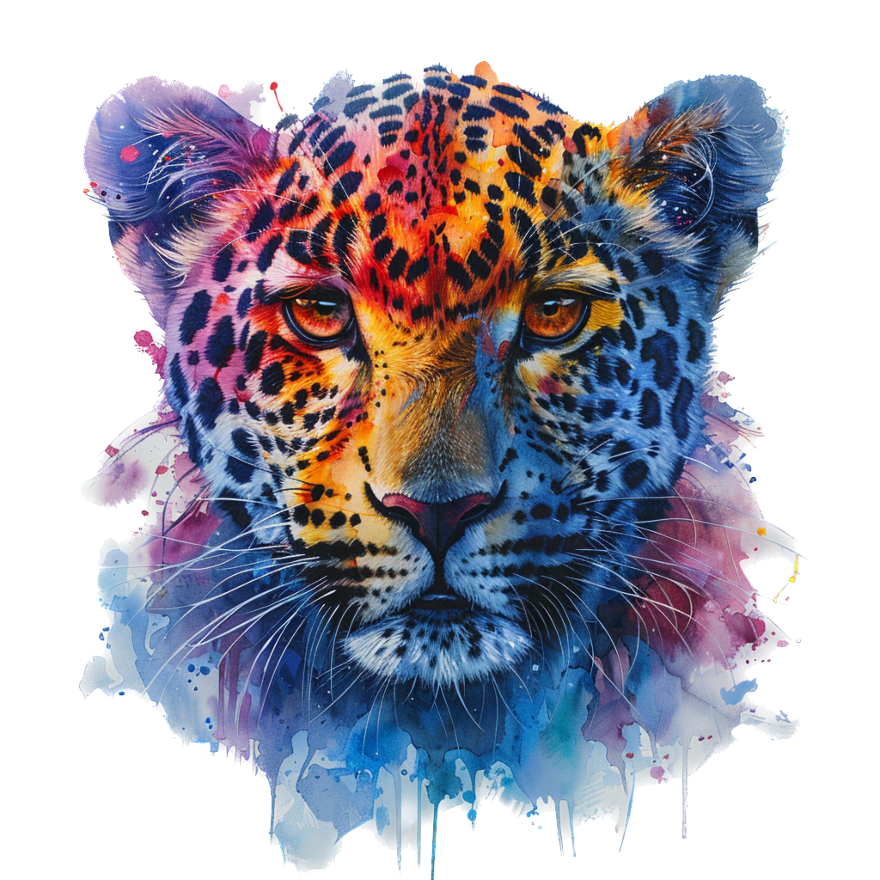 Neon Leopard Clipart: Watercolor Rainbow PNG Bundle (digital