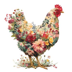 12 Watercolor Floral Chicken Clipart: Farm Animal PNG (digital Download ...