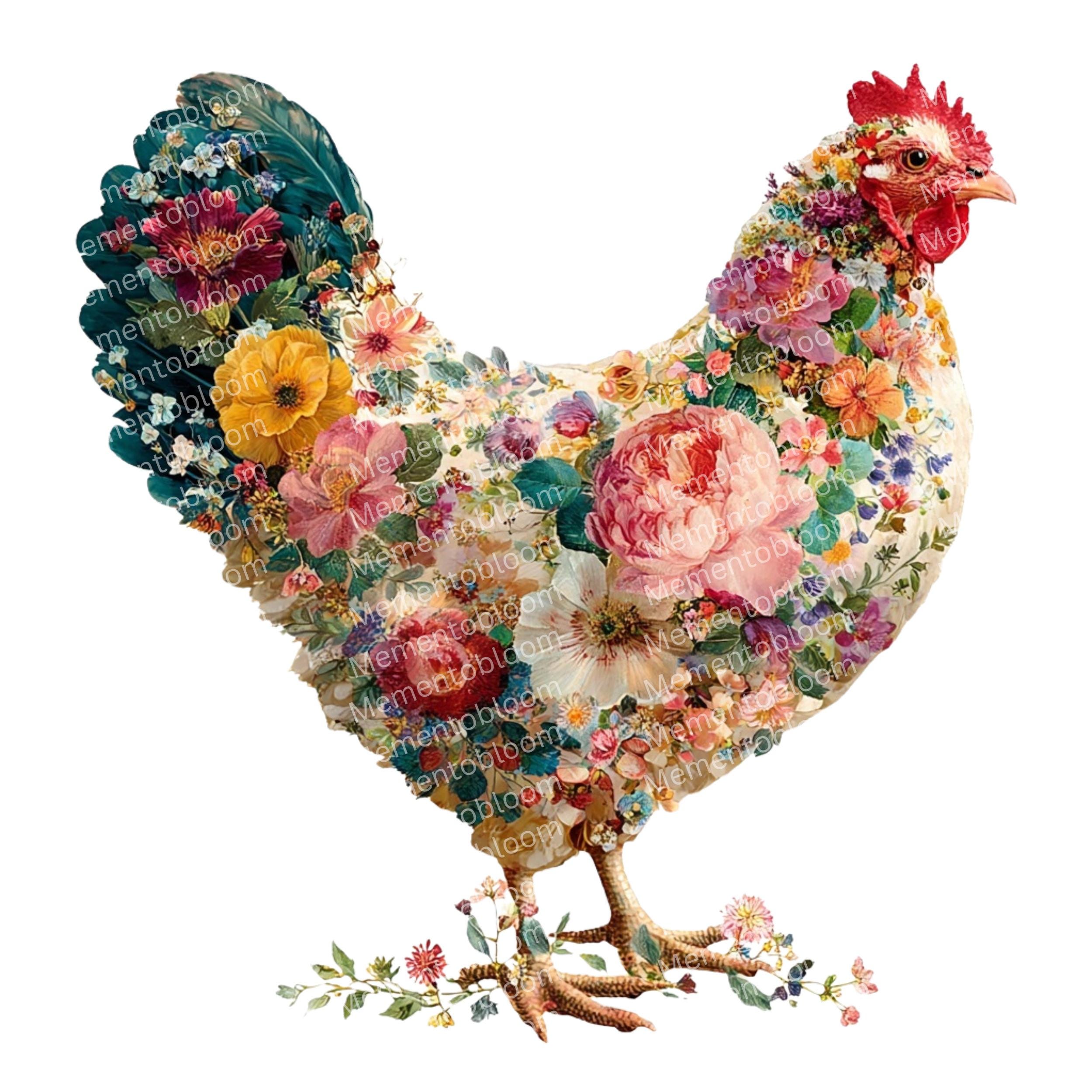 Floral Chicken Clipart PNG: Watercolor Farm Animal Art (digital ...