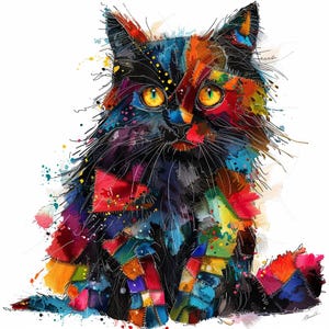 12 Cat Multi-Color Patchwork Clipart, High Quality PNG, Quilted Cat Images, Digital Download, Paper Craft, Junk Journals, Commercial Use