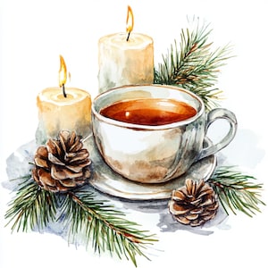 11 CHRISTMAS Tea Cup Digital Images,Christmas tea cup, cute Christmas cup of tea illustration, watercolor tea cup clipart