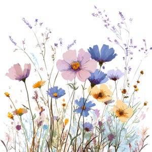 Clipart de flores silvestres en acuarela: conjunto de PNG florales (descarga digital)