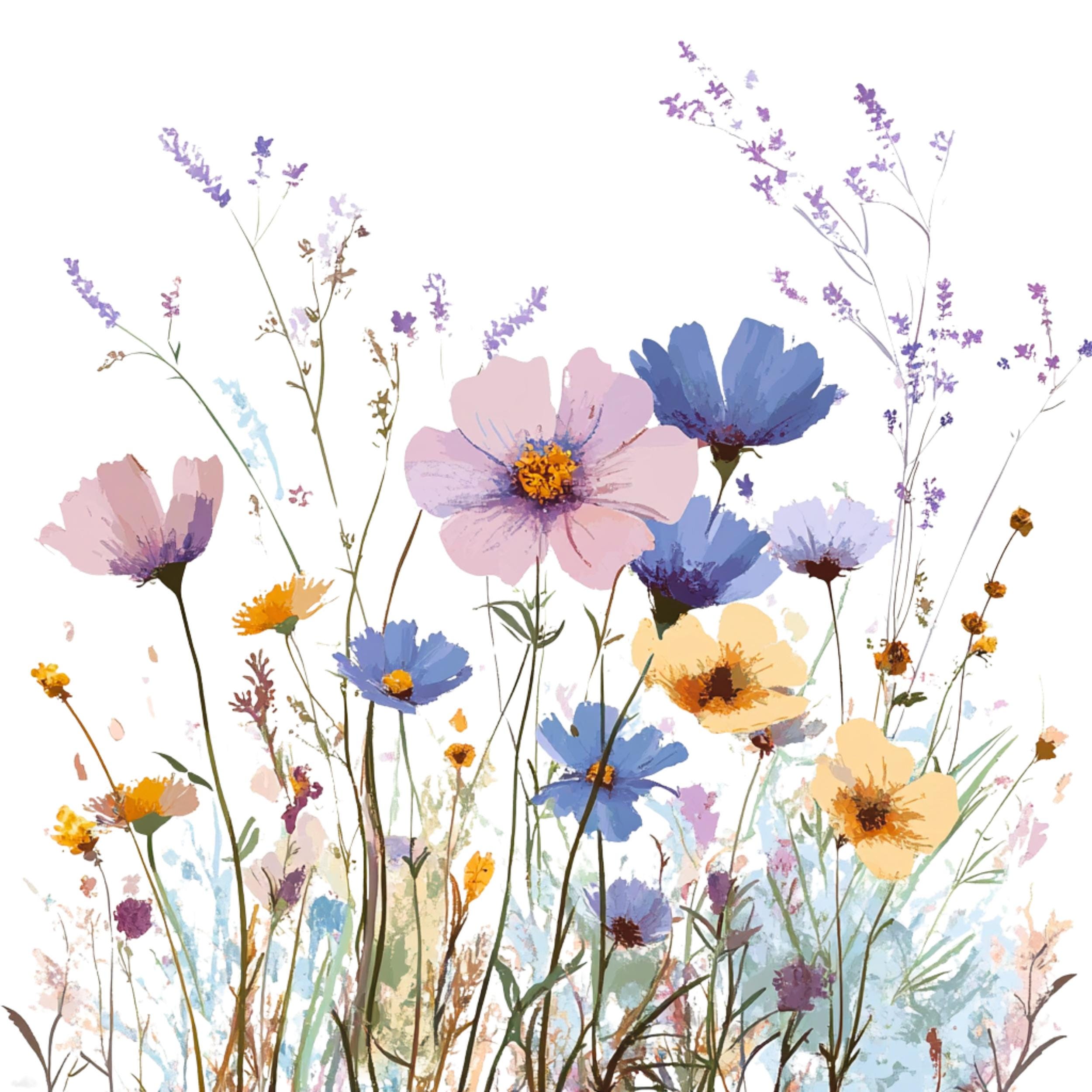 水彩画風の野花クリップアート：花柄PNGセット（デジタルダウンロード