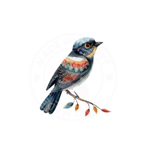 15 PNG Scandinavian Birds Clipart, Floral Bird transparent bg, Printable Watercolor clipart, PNG, Digital download, Bird Paper craft