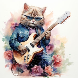 Floral Rocker Cat Cliparts: Rockstar Musician JPG Images - Etsy
