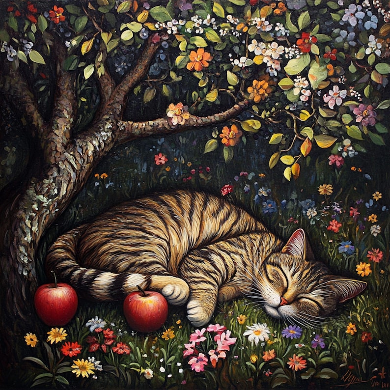Sleeping Cat Cliparts Watercolor Apple Tree Images digital Download sleeping-cat-cliparts-watercolor-apple-tree-images-digital-download