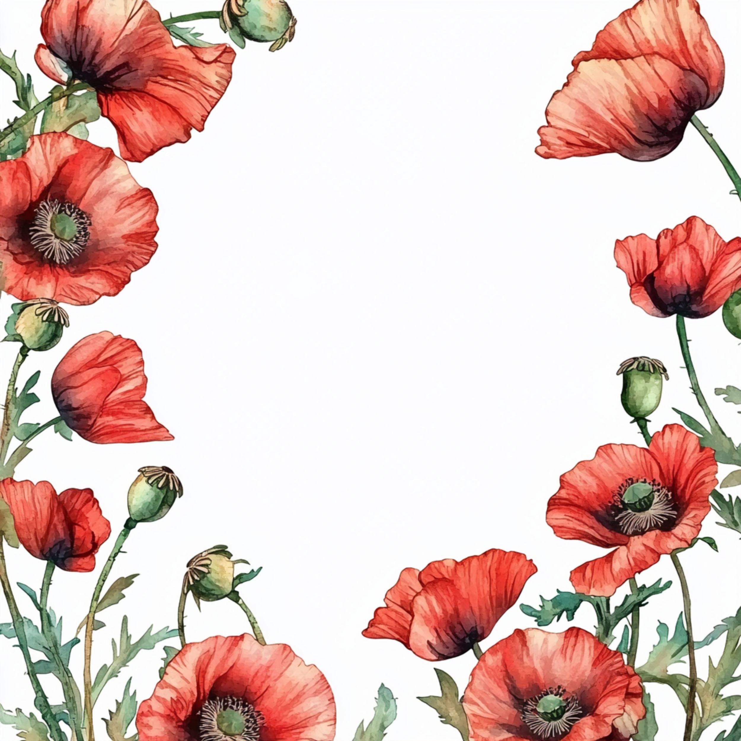 Free Edit Poppy Frame 12 Poppy Watercolor Frames Clipart, High-quality PNG, Digital Download ...