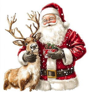 12 Natal Rena e Papai Noel Clipart, Arte de Rena de Natal, Papai Noel Digital Download, Decorações de Natal, Inverno Clip art