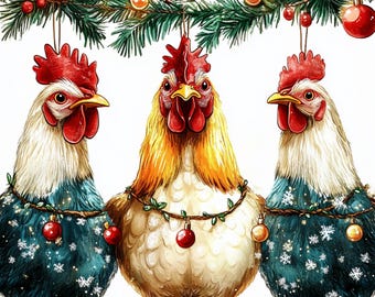 Christmas Chicken Clipart: Holiday Scrapbooking & Junk Journals (Digital Download), Summer Clipart