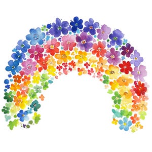 Rainbow Flower Frame Clipart: Colorful Floral PNG Images (Digital Download)