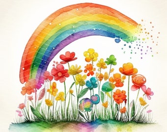 Watercolor Rainbow Clipart: Cartoon Rainbows, Paper Craft (Digital Download)