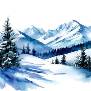 12 cliparts vue montagne, art du paysage d'hiver, clipart scène d'hiver, paysage enneigé, téléchargement numérique, JPG haute qualité, vue de Noël