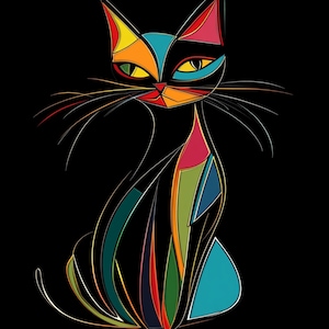 Cat Abstract Clipart, Black Cat Digital Images, Artistic Cat Wall Art, Print Cat, Download Cat, Commercial Use Cat Art, High Quality JPG