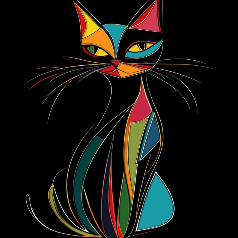 Cat Abstract Clipart, Black Cat Digital Images, Artistic Cat Wall Art, Print Cat, Download Cat, Commercial Use Cat Art, High Quality JPG