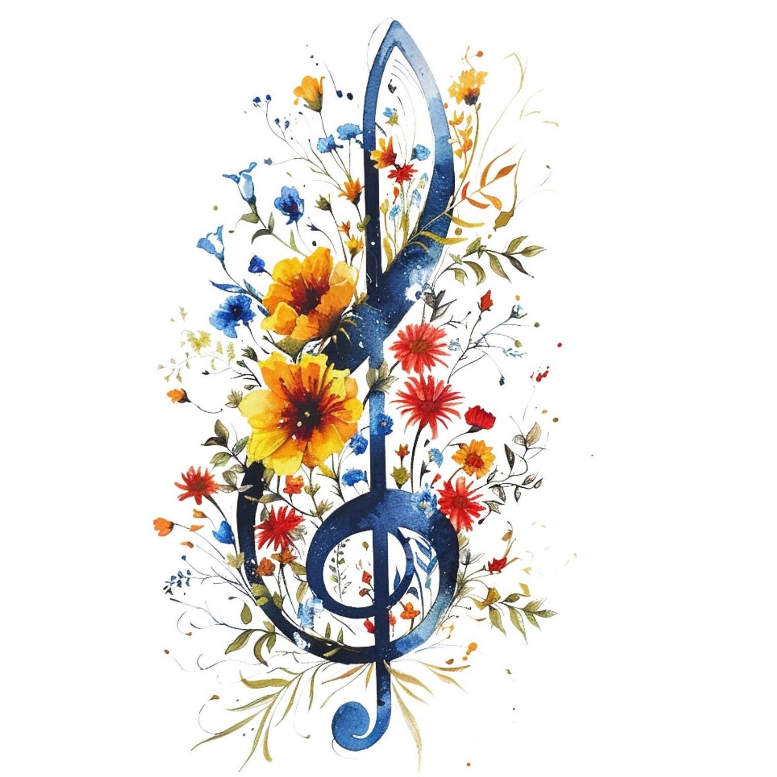 Floral Music Notes Clipart, PNG, Flower Graphics (digital Download