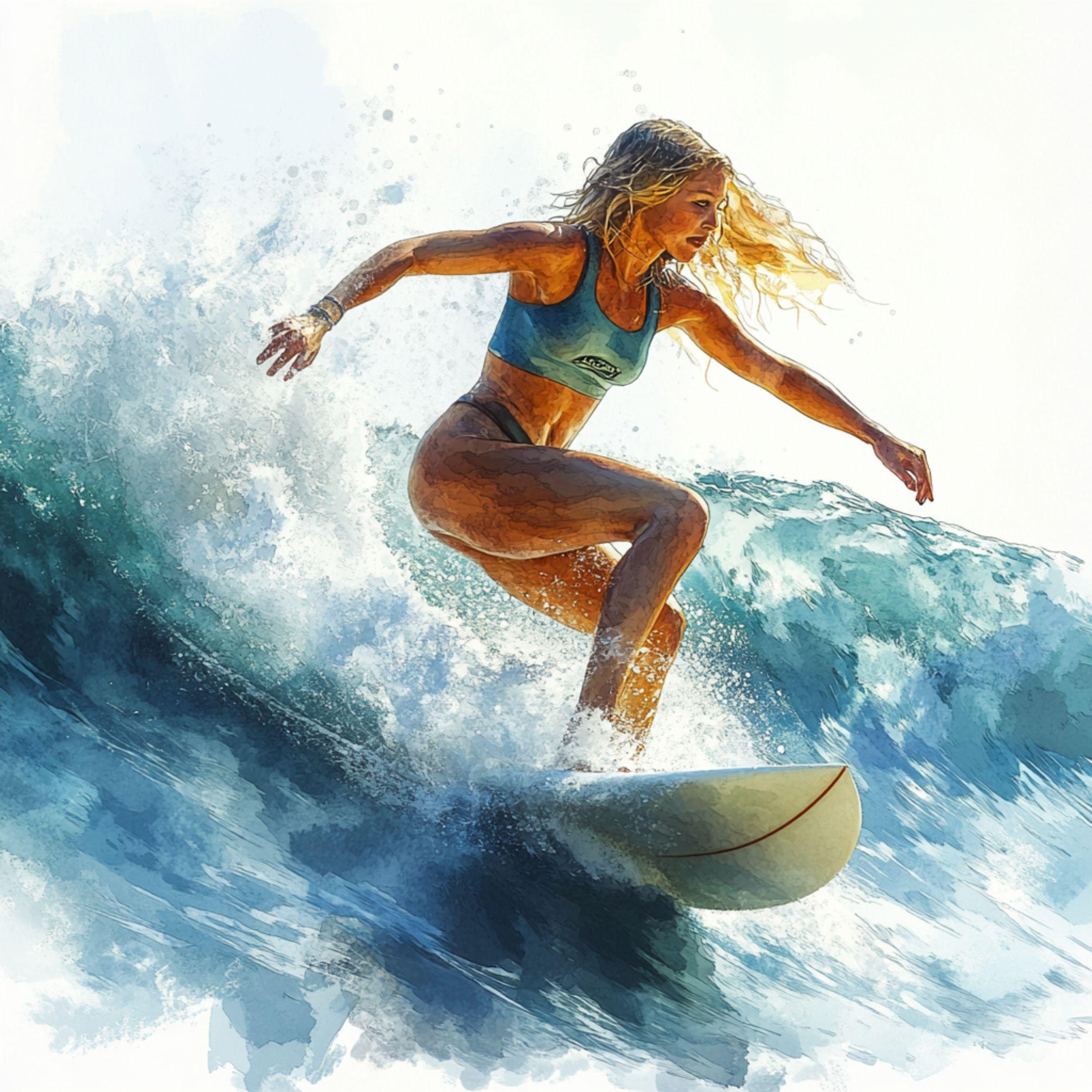 Surfing Girl Watercolor Clipart: Beach Summer Graphics (JPG) - Etsy