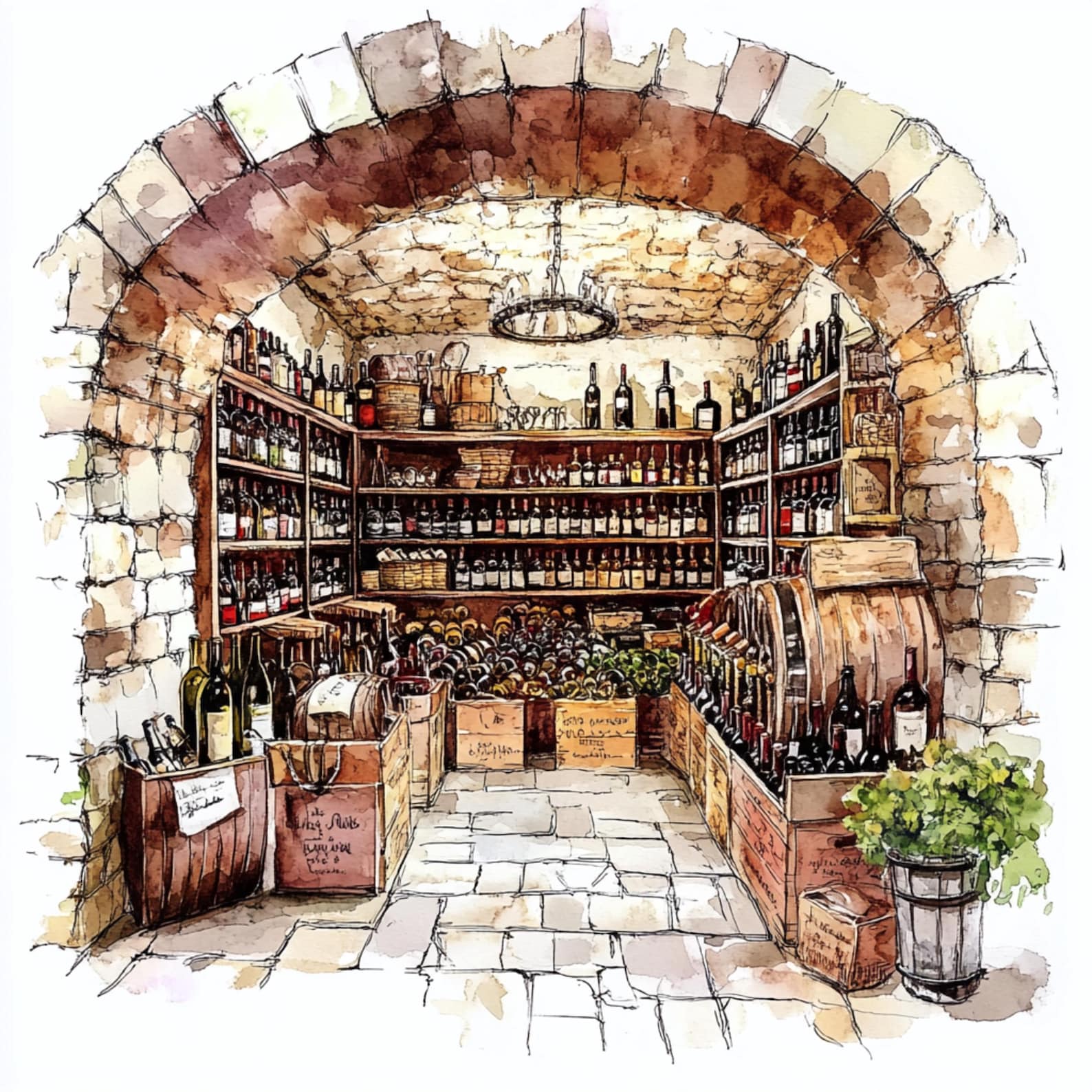 Watercolor Wine Cellar Clipart: Rustic Vineyard Art (digital Download ...