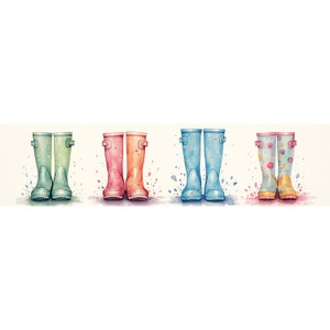 10 JPG Rain Boots Border Watercolor Clipart, Rain Boots Clipart, High-Resolution JPG, Watercolor Digital Download, Commercial Use Wall Art