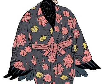 Funny Pigeon Clipart, Pigeon in Kimono, Humorous PNG (Digital Download)