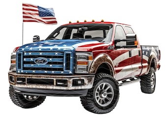 Watercolor American Pickup Truck Clipart: USA Flag PNG (Digital Download)