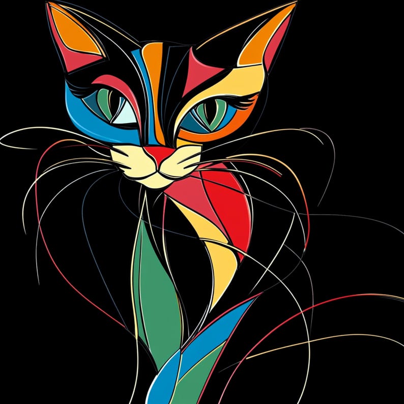 Cat Abstract Clipart, Black Cat Digital Images, Artistic Cat Wall Art, Print Cat, Download Cat, Commercial Use Cat Art, High Quality JPG