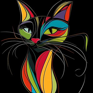 Cat Abstract Clipart, Black Cat Digital Images, Artistic Cat Wall Art, Print Cat, Download Cat, Commercial Use Cat Art, High Quality JPG