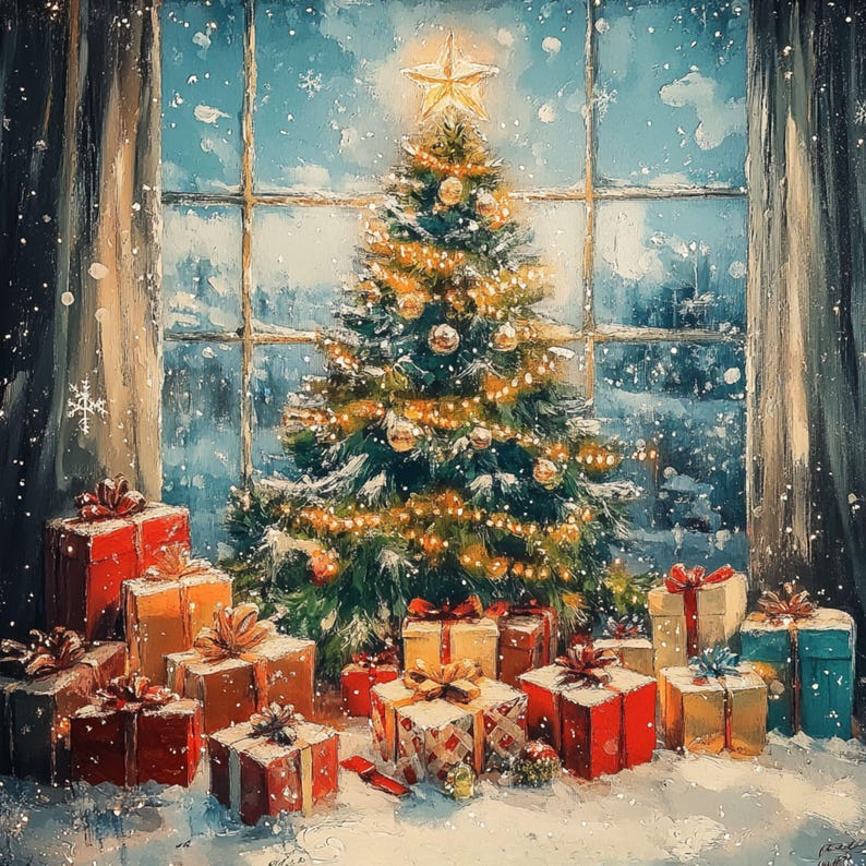 Przytulna choinka w formie obrazu cyfrowego: świąteczna sztuka ...